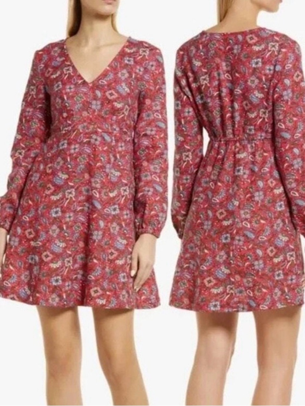 Boden 100% linen Ditsy floral Aline boho dress Elastic Bishop sleeve us 6R